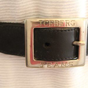 Iceberg Jeans Black Leather-Silver Tone Bead Belt